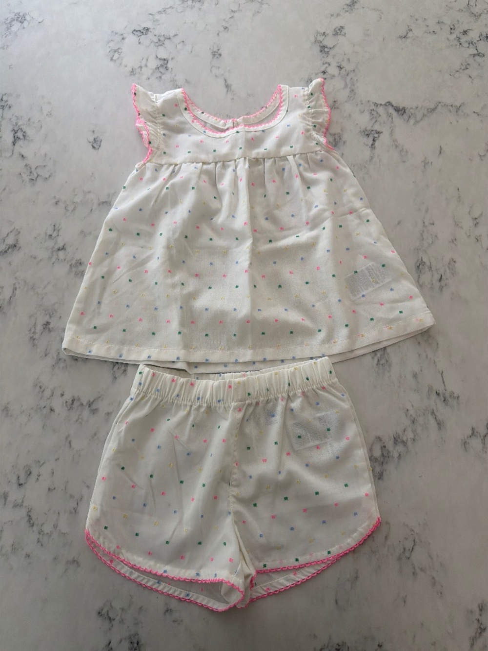 Girls Two Piece Colorful Swiss Dot Set